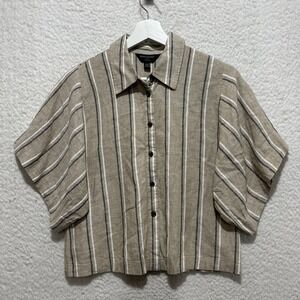 Banana Republic Boxy Cropped Top Women's XS Tan Multicolor Stripes Linen Blend